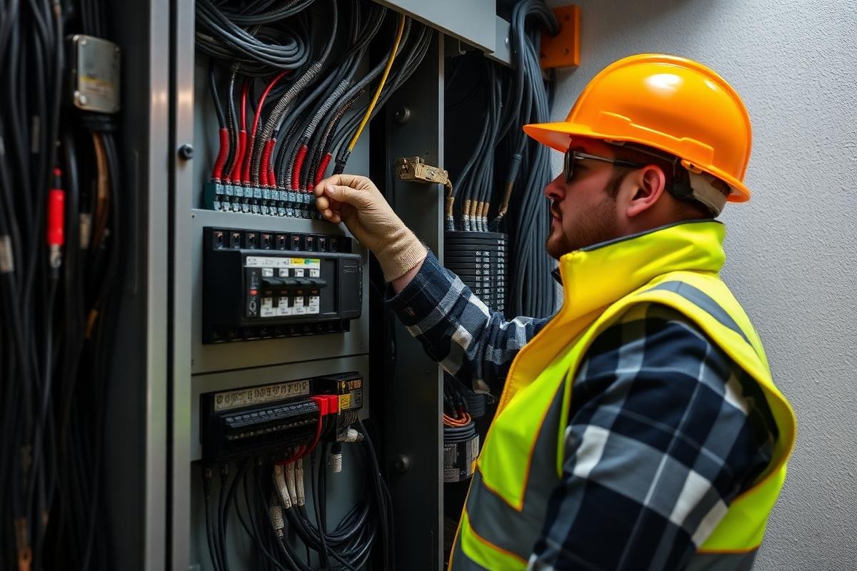 كهربائي يركب لوحة كهربائية جديدة