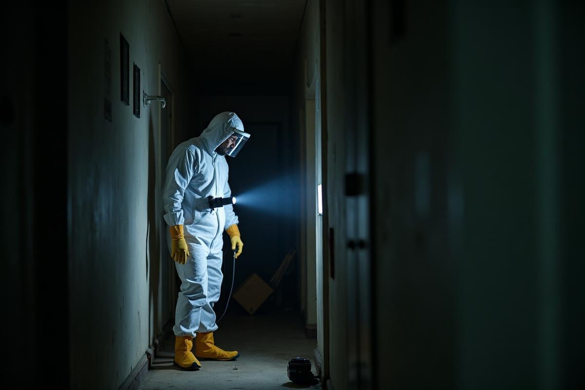 فريق خبراء مكة يفحص المنزل للكشف عن الحشرات