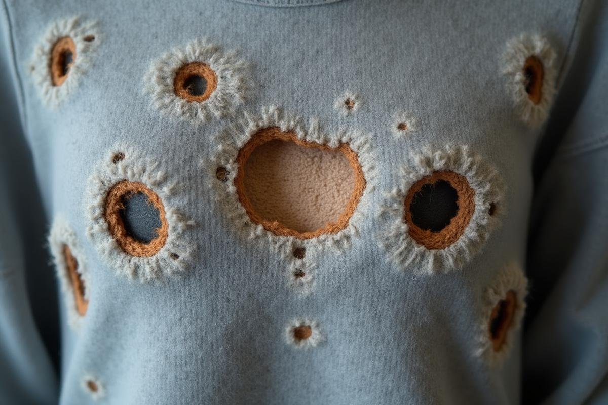 أضرار عتة الملابس - ثقوب في القماش الصوفي - خبراء مكة لمكافحة الحشرات