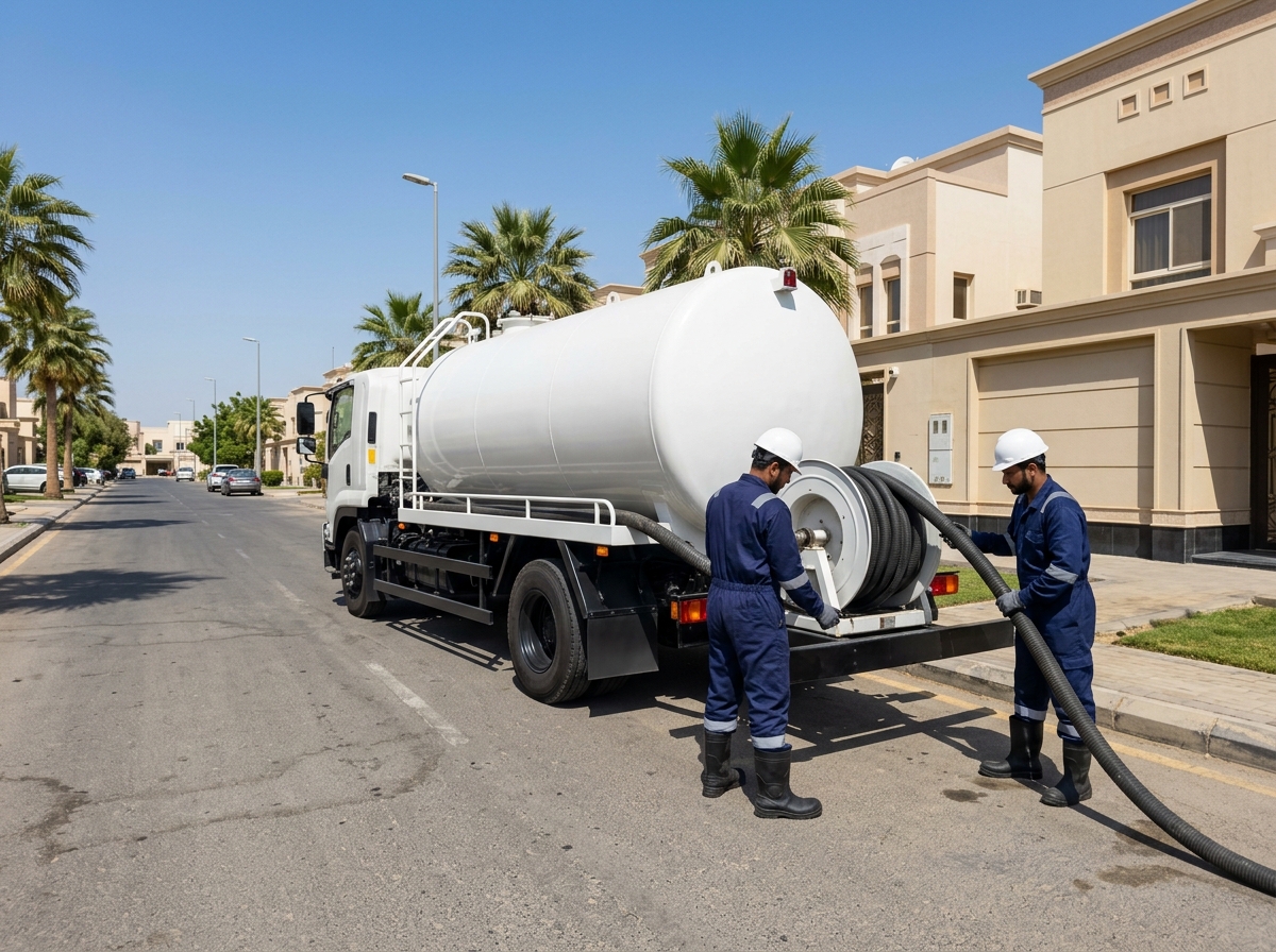 وايت كمبروسر حديث لشفط البيارات بحي الحمدانية بجدة وفريق العمل يجهز خراطيم السحب